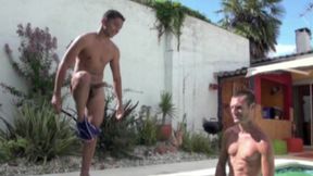 Straight Latino twink fuck a gay near the swimming pool