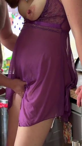 Young MILF makes handyman horny while making him coffe with her sexy dress   Clip 1