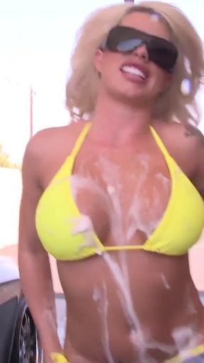 Blonde Milf with perfect big tits does a hot car wash   Clip 1