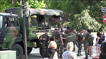Teen girl gets gangbanged by tourists in public Paris threesome