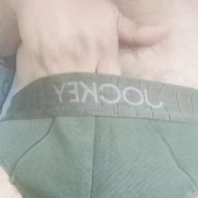 Bulge underwear semi erect penis with big balls