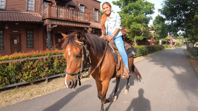 Horseback riding and fucking in a saloon amateur couple