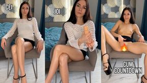 JOI, CEI & Cum Countdown Strip Tease with Oiled Handjob