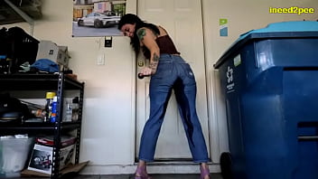 Mia Hope desperate to pee wetting her jeans