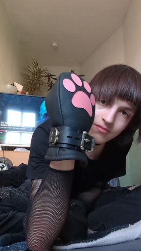 trying mittens on