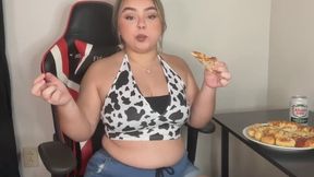 MsGoldenCherry Belly Stuffing Pizza wearing Cow Top