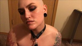 Collared Bald Tattooed Submissive Sucks You Off