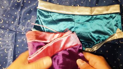 Satin panties shorts fuck cum jerk