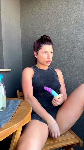 Roomie’s dad caught me moaning with my dildo… I had to move fast and cum outside ?