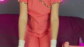 nurse in scrubs gas mask