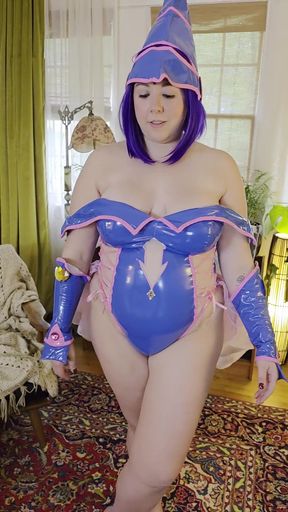 Raven cosplaying Dark Magician Girl and showing off her big tits,