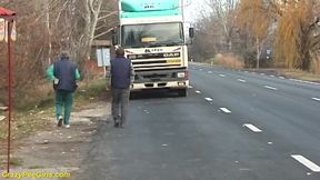 Nylon woman peeing on street