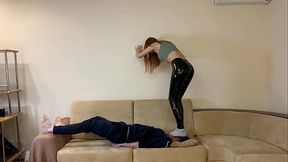 Mistress Destroy Slave'_s Head - Fullweight HeadStanding, Face Trampling and Extreme Head Jumping (Preview)