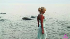 Carmen H's Sundress Clings As She Rubs Her Wet Cunt On Sandy Beach!
