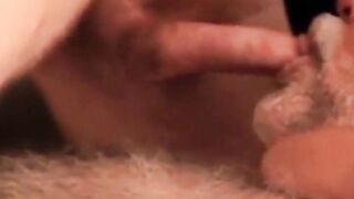 Amateur guy gives his big dick a deep dicking & takes a load on his beard