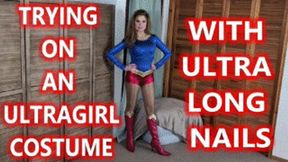 Trying On An Ultra Girl Costume With Ultra Long Nails - Candle Boxxx Long Red Fingernails Struggling With Shiny Tights For Superheroine Cosplay WMV