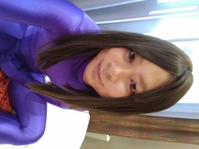 Japanese amateur crossdresses masturbate purple morphsuit