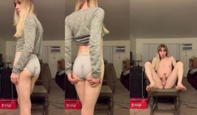 Naked stripper moans big booty cumshot wanking on living room floor