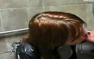 Bathroom red head bj with facial