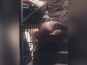Gay fag fucking his new XXL toy in the celar