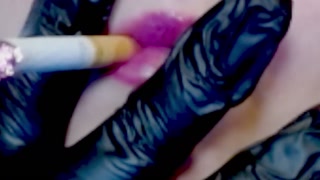 Purple Lipstick Smoking with Black latex gloves ( FAN VIDEO ) special thanks!