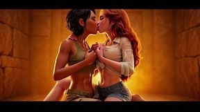 Woman Poses Sensually In Ancient Jungle During Warm Sunset (ai Generated)