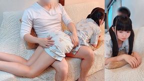 Cute Asian girl's sloppy head lesson