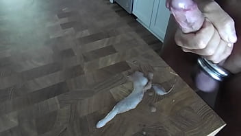 Big load of cum on the kitchen counter