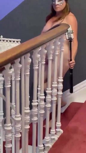 Nude late night walk about in hotel stairway