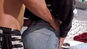 Amateur milf spanks and rides cock while wearing jeans