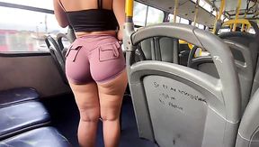 Redhead gets so horny she rubs her slick pussy on the public bus