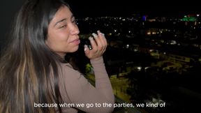 A horny Mexican woman fucks her hot stepbrother on the balcony of their house, flashing her huge breasts in the open air!