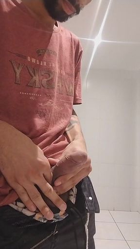 Cumshow in the Bathroom at Work