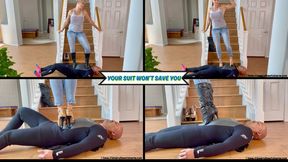 Your Suit Won't Save You - Goddess Rapture Tells Her Slave His Stupid Body Suit Won't Protect Him From Her High Heel Trampling, Then Shows How Wrong He Is - 4K (MP4)