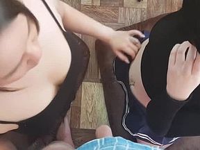 Teen Girlfriends. One Teaches The Other To Do Sweet Blowjob On A Real Dick