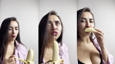 Deep blowjob to a banana, ending in her mouth...