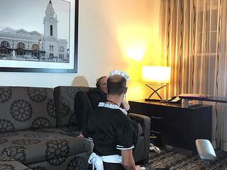 Man Feminized into Maid then Worships Boss Feet and Sucks Strapon