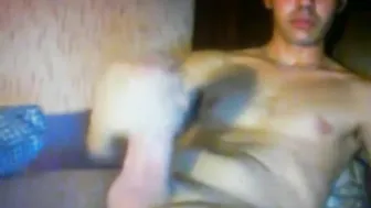 Smooth Turkish twink strokes his thick cock on webcam