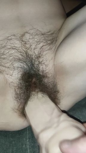 Hairy puss Love big dildo