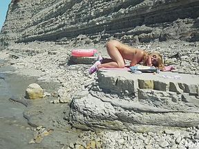 Awesome Kinky Nudist Girl In Sunglasses Sucks & Rides A Huge Dildo In Public