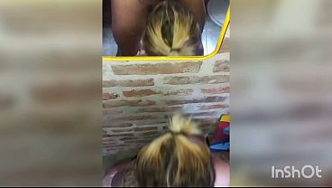 Blonde Latina takes big cumshot and swallows