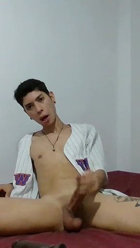 Jerking My Bick Twink Cock While Sucking a Black Dildo Until I Cum.