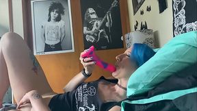 Mutual Masturbation with Girlfriend in Bed Dildo Fucking Sucking JOI Tattooed Blue Haired Babe