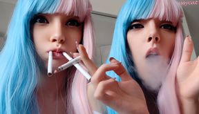 Cute Anime Girl Smoking 2 cigs at the same time :3 (ask me for full vid)