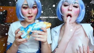 Soloakt: Amatör Rei Ayanami Cosplayer från Neon Genesis Evangelion Pleasuring Herself