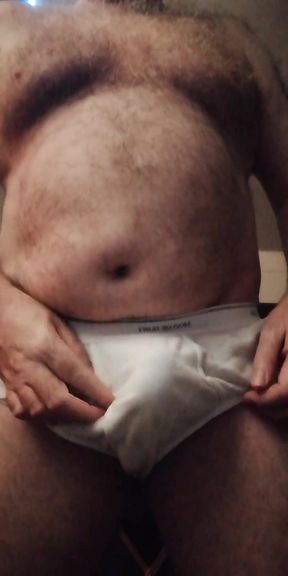 Wanking in My White Fruit of the Loom Briefs UK Hairy Daddy Bear