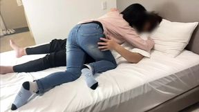 Amateur couple′s love hotel sex tape ? They pant and moan as they make love in the room &mdash;  he releases his built-up sperm