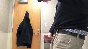 Public masturbation and ejaculation in a bathroom