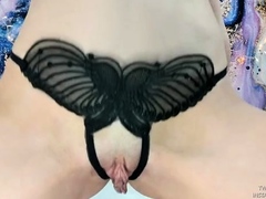 Alluring young babe trying on sexy new panties on webcam