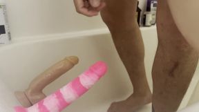 Shower Fun with 2 Big Dildos Fucking My Smooth Hole